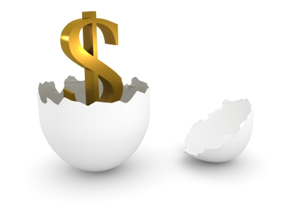 A dollar sign hatching out of an egg.